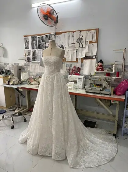 A-line wedding dress silhouette on a production form