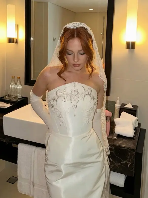 Pearl drops and crystal embroidery on a strapless column wedding dress bodice, custom-made by VI Dressmakers Vietnam