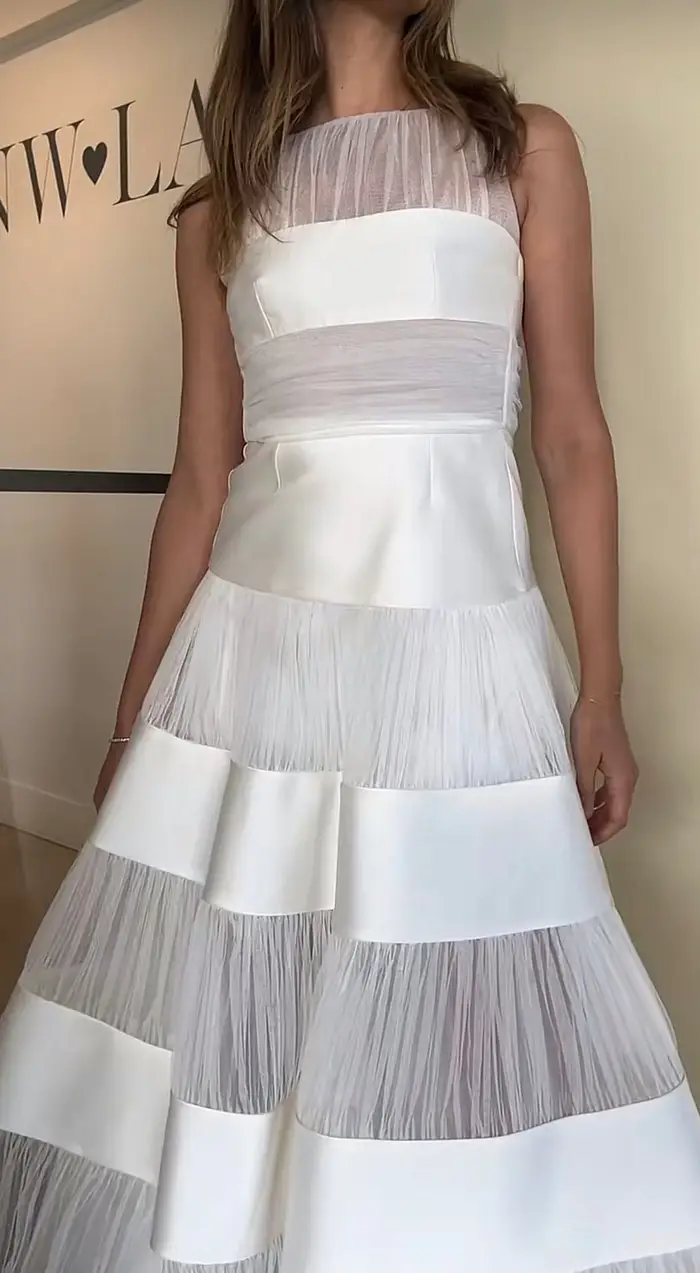 Client inspiration — close-up of sheer tulle draped neckline and bodice band