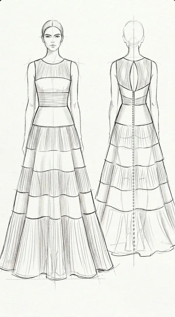 Working sketch of the minimal draped gown